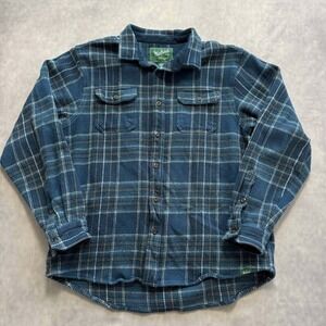 Woolrich Fleece Flannel Shirt Mens XL Navy Blue Plaid Green Label Shacket